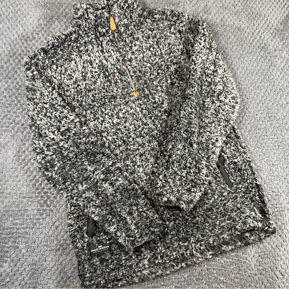 Simply Southern Women's Gray 1/4 Zip Sherpa Sweater‎ Size Small